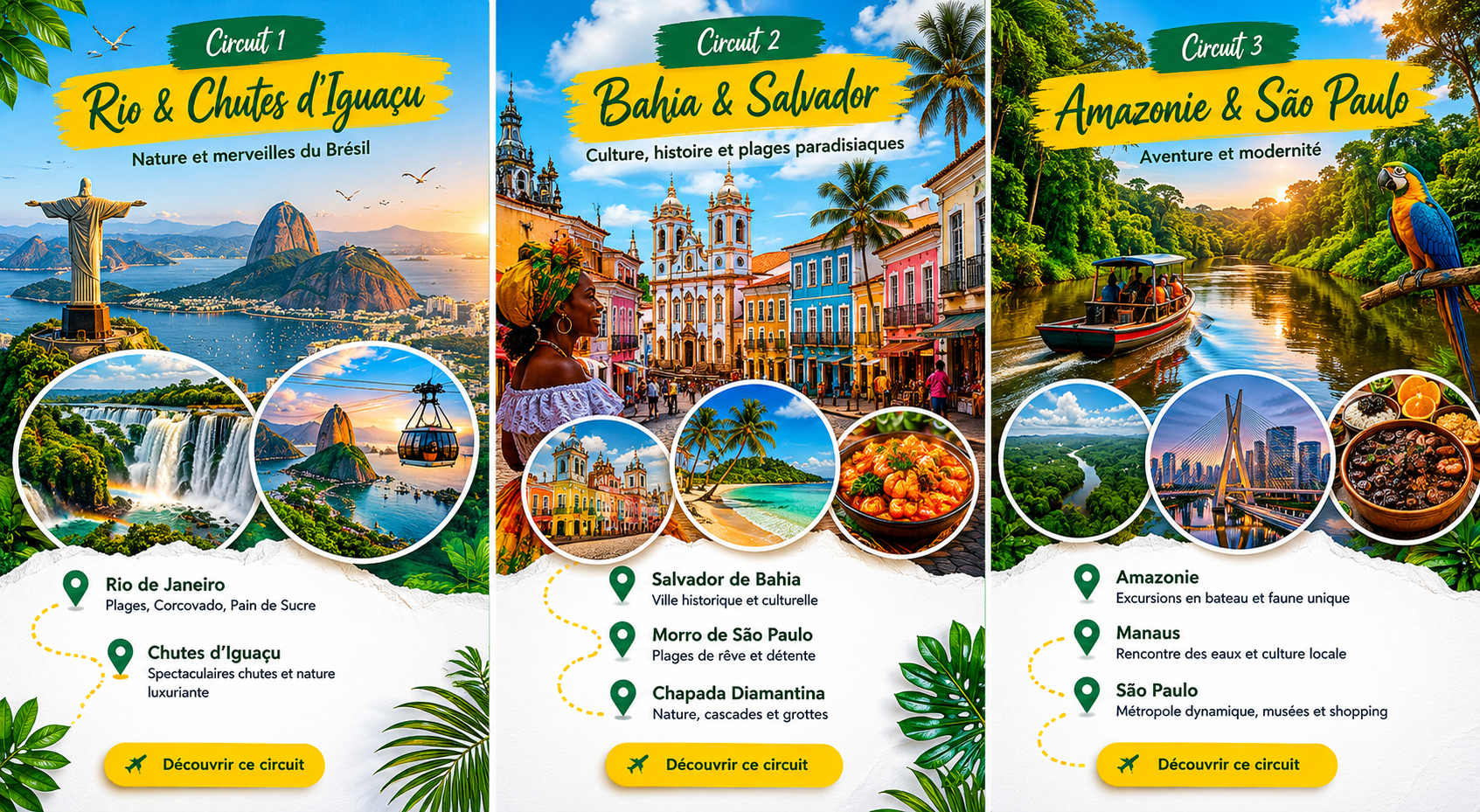 Trois idées de circuits touristiques au Brésil : Rio et Iguaçu, Bahia et Salvador, Amazonie et São Paulo